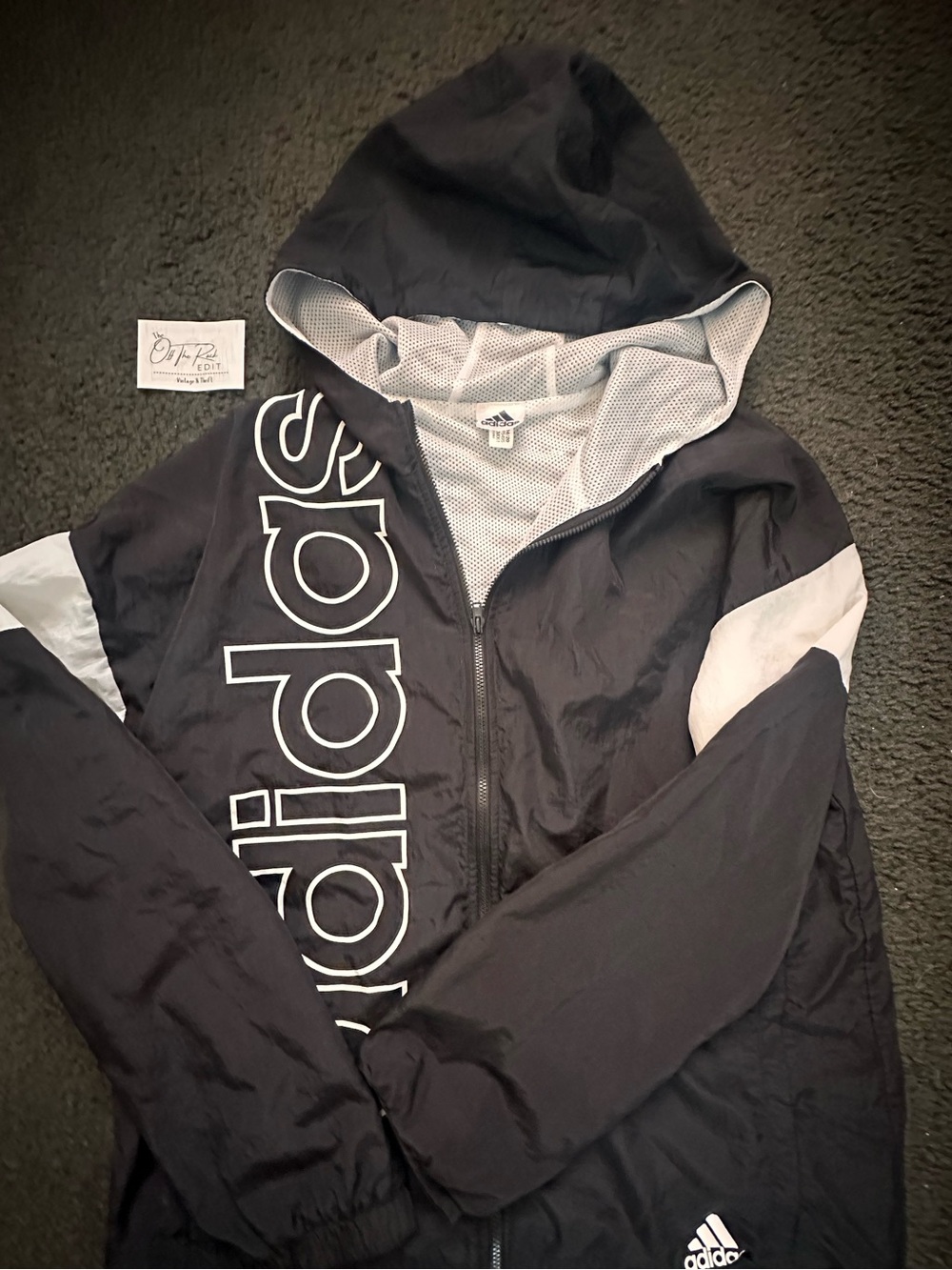 Y2K adidas Black and White Hooded Varsity Jacket